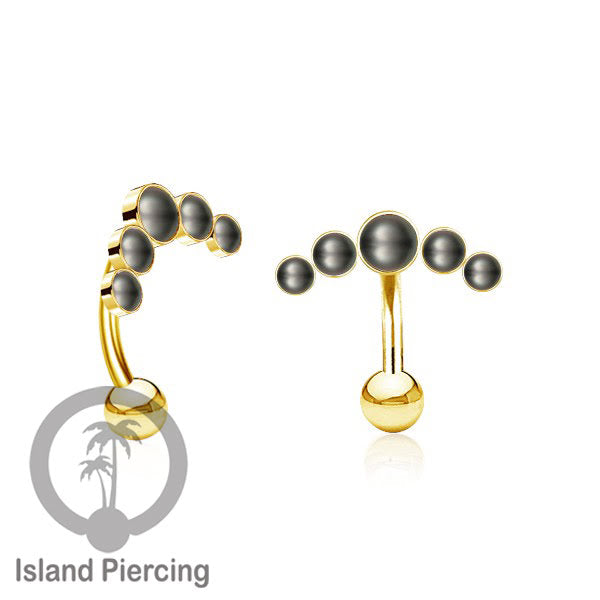 316L Stainless Steel Belly Piercing, Tindik Pusar Baja warna gold dengan 5 batu