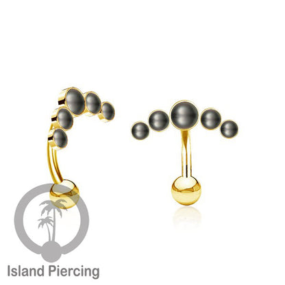 316L Stainless Steel Belly Piercing, Tindik Pusar Baja warna gold dengan 5 batu