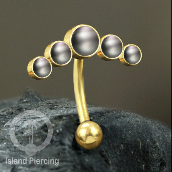 316L Stainless Steel Belly Piercing, Tindik Pusar Baja warna gold dengan 5 batu