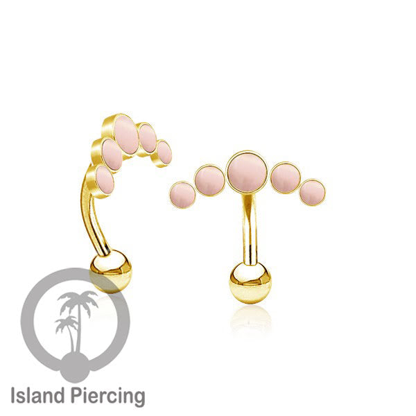 316L Stainless Steel Belly Piercing, Tindik Pusar Baja warna gold dengan 5 batu