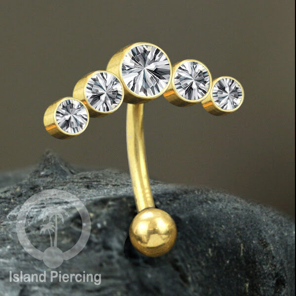 Anting Pusar/Navel Bar stainless steel untuk bagian atlas pusat warna Gold dengan Kristal Zirconia