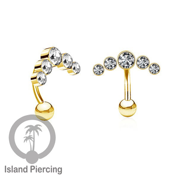 Anting Pusar/Navel Bar stainless steel untuk bagian atlas pusat warna Gold dengan Kristal Zirconia