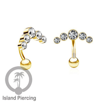 Anting Pusar/Navel Bar stainless steel untuk bagian atlas pusat warna Gold dengan Kristal Zirconia