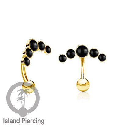 316L Stainless Steel Belly Piercing, Tindik Pusar Baja warna gold dengan 5 batu