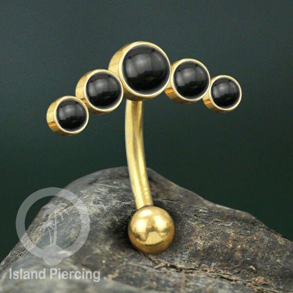 316L Stainless Steel Belly Piercing, Tindik Pusar Baja warna gold dengan 5 batu