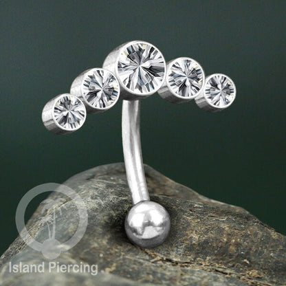 Anting Pusar/Navel Bar stainless steel cocok untuk bagian atas pusat warna Silver dengan Kristal Zirconia
