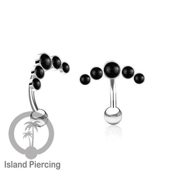 316L Stainless Steel Belly Piercing, Tindik Pusar Baja warna silver dengan 5 batu