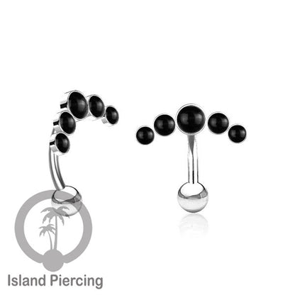 316L Stainless Steel Belly Piercing, Tindik Pusar Baja warna silver dengan 5 batu