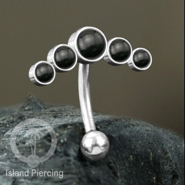 316L Stainless Steel Belly Piercing, Tindik Pusar Baja warna silver dengan 5 batu