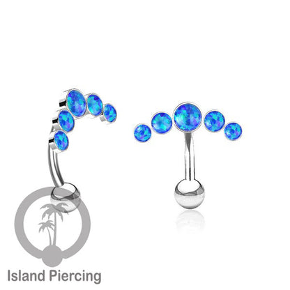 316L Stainless Steel Belly Piercing, Tindik Pusar Baja warna silver dengan 5 batu