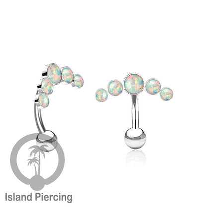 316L Stainless Steel Belly Piercing, Tindik Pusar Baja warna silver dengan 5 batu
