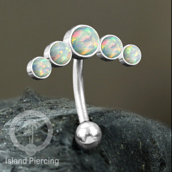 316L Stainless Steel Belly Piercing, Tindik Pusar Baja warna silver dengan 5 batu