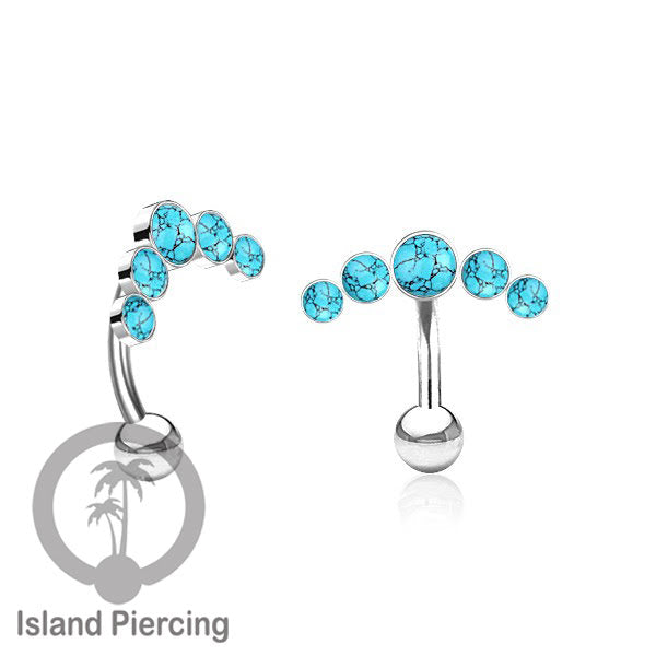 316L Stainless Steel Belly Piercing, Tindik Pusar Baja warna silver dengan 5 batu