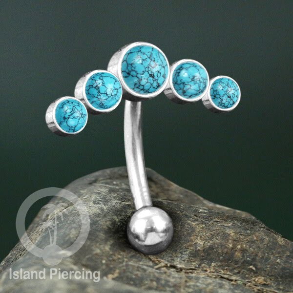 316L Stainless Steel Belly Piercing, Tindik Pusar Baja warna silver dengan 5 batu
