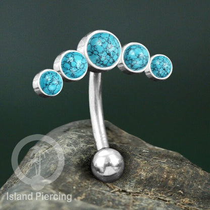 316L Stainless Steel Belly Piercing, Tindik Pusar Baja warna silver dengan 5 batu
