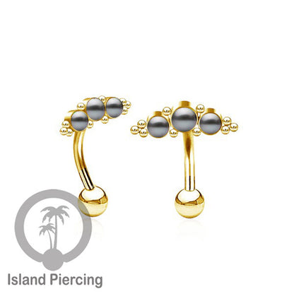 Stainless Steel Belly Piercing, Tindik Pusar Baja warna gold dengan 3 batu