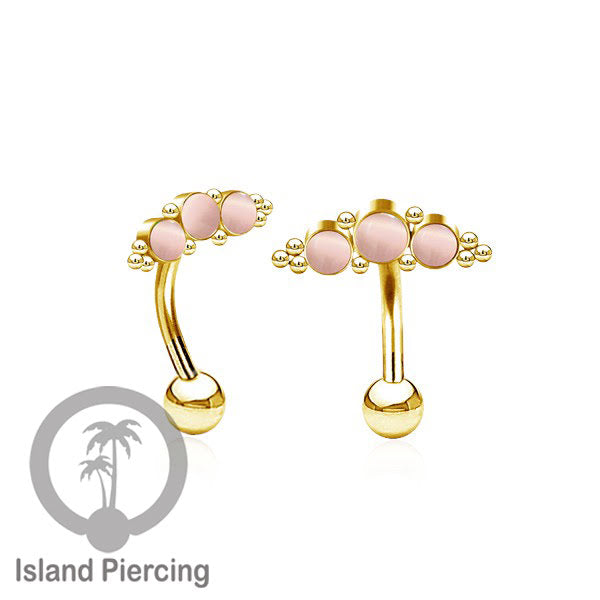 Stainless Steel Belly Piercing, Tindik Pusar Baja warna gold dengan 3 batu