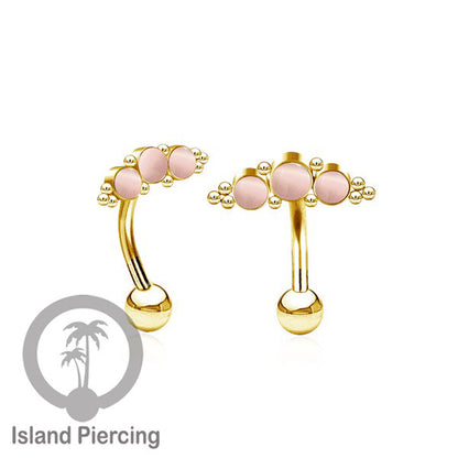 Stainless Steel Belly Piercing, Tindik Pusar Baja warna gold dengan 3 batu