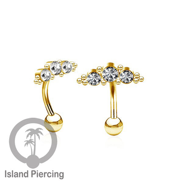 Anting Pusar/Navel Bar stainless steel untuk bagian atlas pusat warna Gold dengan Kristal Zirconia