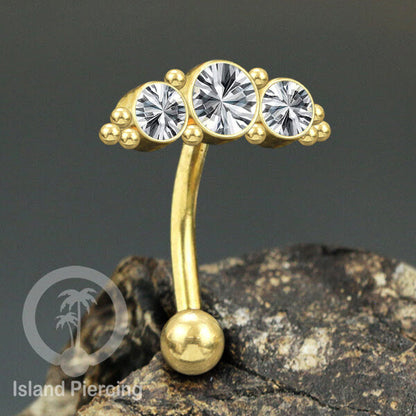 Anting Pusar/Navel Bar stainless steel untuk bagian atlas pusat warna Gold dengan Kristal Zirconia