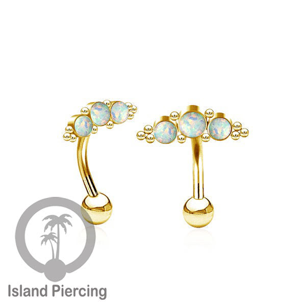 Stainless Steel Belly Piercing, Tindik Pusar Baja warna gold dengan 3 batu