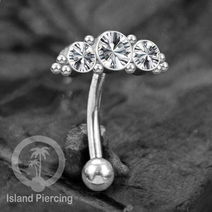 Anting Pusar/Navel Bar stainless steel cocok untuk bagian atas pusat warna Silver dengan Kristal Zirconia