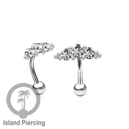 Anting Pusar/Navel Bar stainless steel cocok untuk bagian atas pusat warna Silver dengan Kristal Zirconia