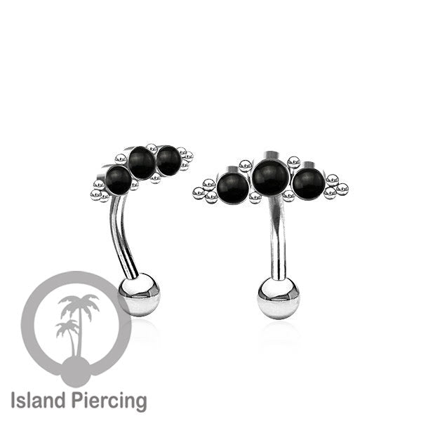 Stainless Steel Belly Piercing, Tindik Pusar Baja warna silver dengan 3 batu