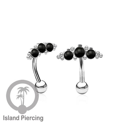 Stainless Steel Belly Piercing, Tindik Pusar Baja warna silver dengan 3 batu