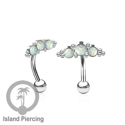 Stainless Steel Belly Piercing, Tindik Pusar Baja warna silver dengan 3 batu