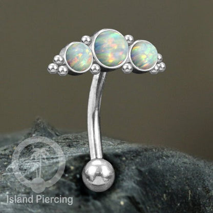 Stainless Steel Belly Piercing, Tindik Pusar Baja warna silver dengan 3 batu