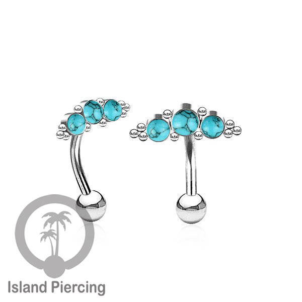 Stainless Steel Belly Piercing, Tindik Pusar Baja warna silver dengan 3 batu
