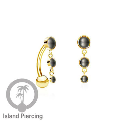 Stainless Steel Navel Piercing, Tindik Pusar Baja Beda warna Silver dengan batu gantung