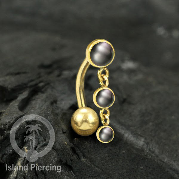 Stainless Steel Navel Piercing, Tindik Pusar Baja Beda warna Silver dengan batu gantung