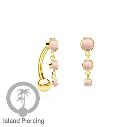 Stainless Steel Navel Piercing, Tindik Pusar Baja Beda warna Silver dengan batu gantung