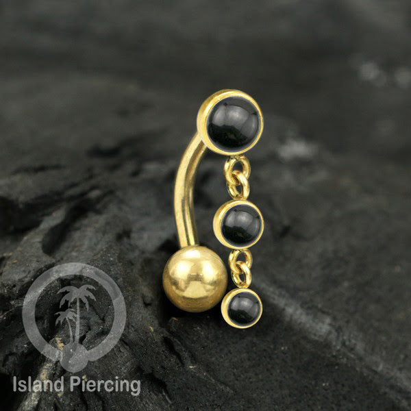 Stainless Steel Navel Piercing, Tindik Pusar Baja Beda warna Silver dengan batu gantung