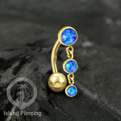 Stainless Steel Navel Piercing, Tindik Pusar Baja Beda warna Silver dengan batu gantung