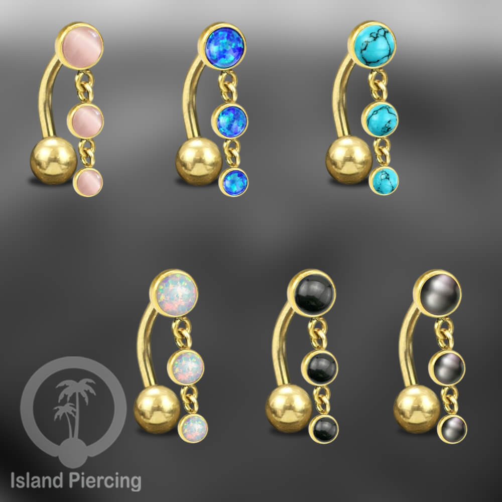 Stainless Steel Navel Piercing, Tindik Pusar Baja Beda warna Silver dengan batu gantung