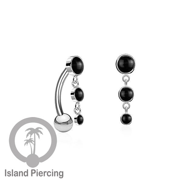 Stainless Steel Navel Piercing, Tindik Pusar Baja Beda warna Silver dengan batu gantung
