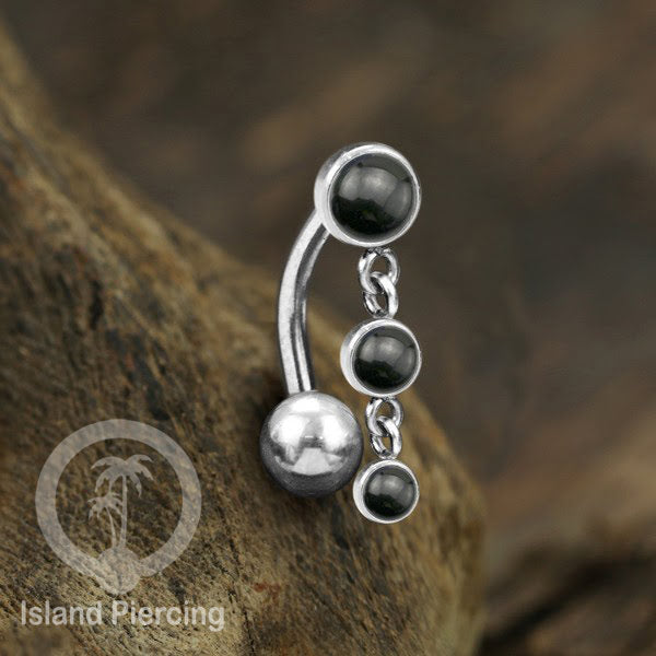 Stainless Steel Navel Piercing, Tindik Pusar Baja Beda warna Silver dengan batu gantung