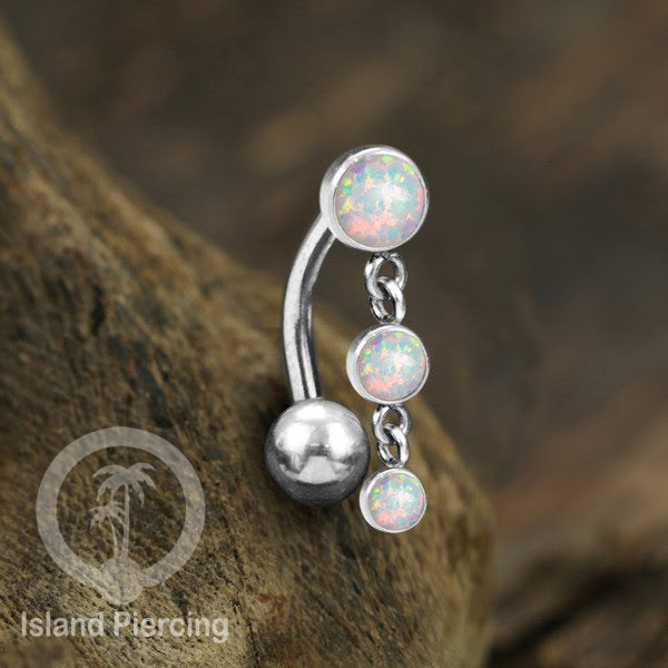 Stainless Steel Navel Piercing, Tindik Pusar Baja Beda warna Silver dengan batu gantung