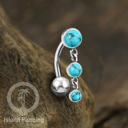 Stainless Steel Navel Piercing, Tindik Pusar Baja Beda warna Silver dengan batu gantung