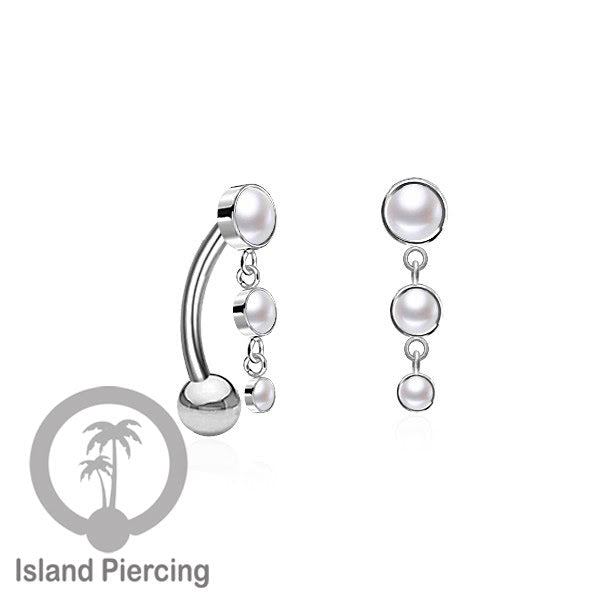 Stainless Steel Navel Piercing, Tindik Pusar Baja Beda warna Silver dengan batu gantung