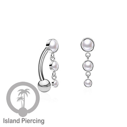 Stainless Steel Navel Piercing, Tindik Pusar Baja Beda warna Silver dengan batu gantung