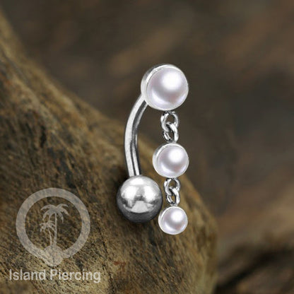 Stainless Steel Navel Piercing, Tindik Pusar Baja Beda warna Silver dengan batu gantung