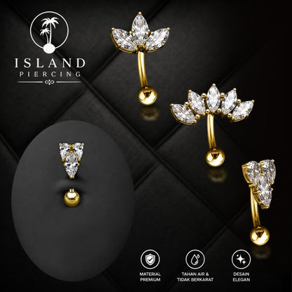 Anting Pusar/Navel Bar Stainless steel untuk bagian atas pusat warna gold dengan prong set Kristal Zirconia