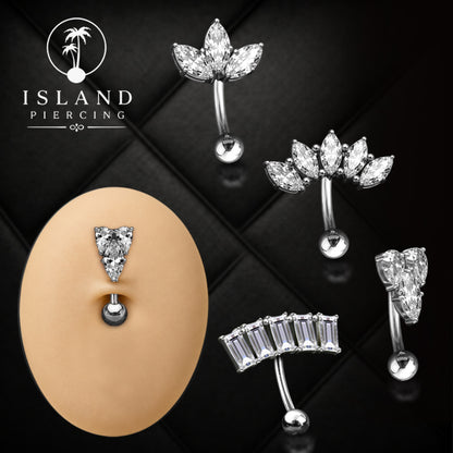 Anting Pusar/Navel Bar stainless steel untuk bagian atas pusat warna silver dengan prong set Kristal Zirconia