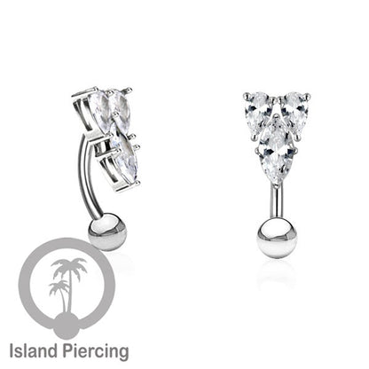 Anting Pusar/Navel Bar stainless steel untuk bagian atas pusat warna silver dengan prong set Kristal Zirconia