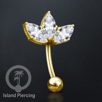 Anting Pusar/Navel Bar Stainless steel untuk bagian atas pusat warna gold dengan prong set Kristal Zirconia