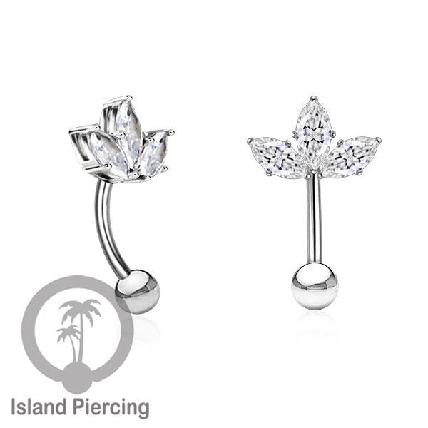Anting Pusar/Navel Bar stainless steel untuk bagian atas pusat warna silver dengan prong set Kristal Zirconia
